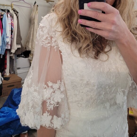 Liz Simon Designed in Calagary Kasey Ivory Wedding Dress with Train SZ 10 - Picture 4 of 15